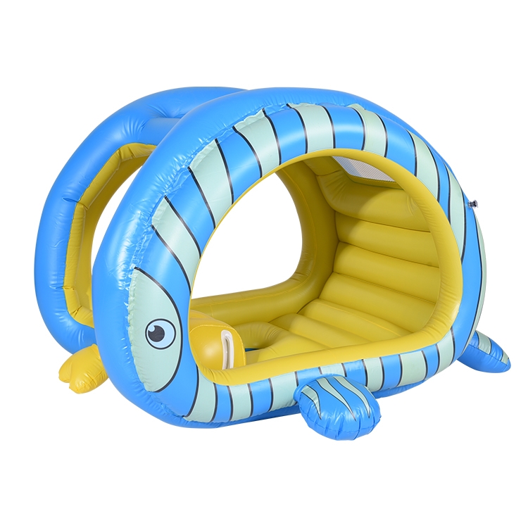 厂家定制儿童充气浮排户外水上充气浮椅坐骑鱼形有蓬泳池玩具